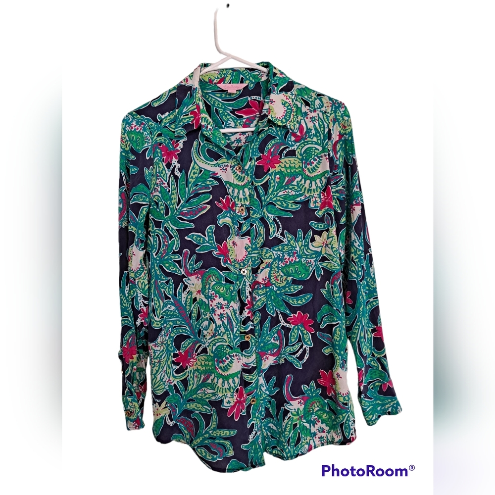 VTG Lily Pulitzer Silk long sleeve button up blouse